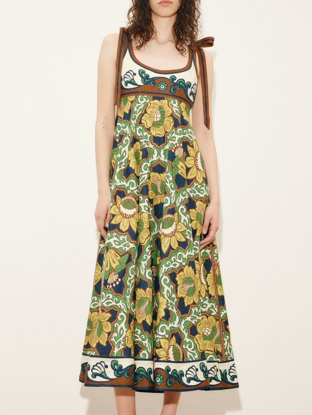 Alemais Linen Floral Tie-Shoulder Maxi Dress - Size 8